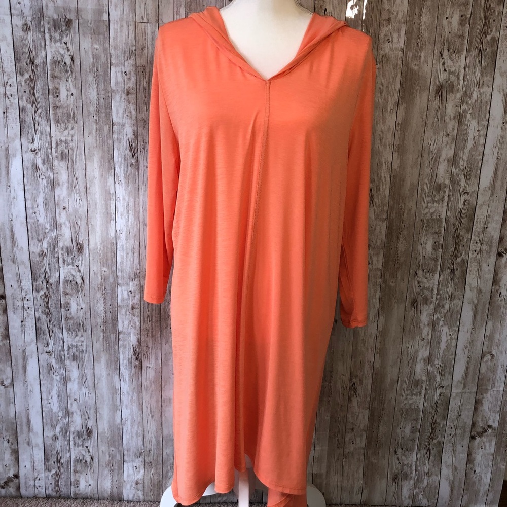 Feather Jersey Orange Hooded Dress Size Large